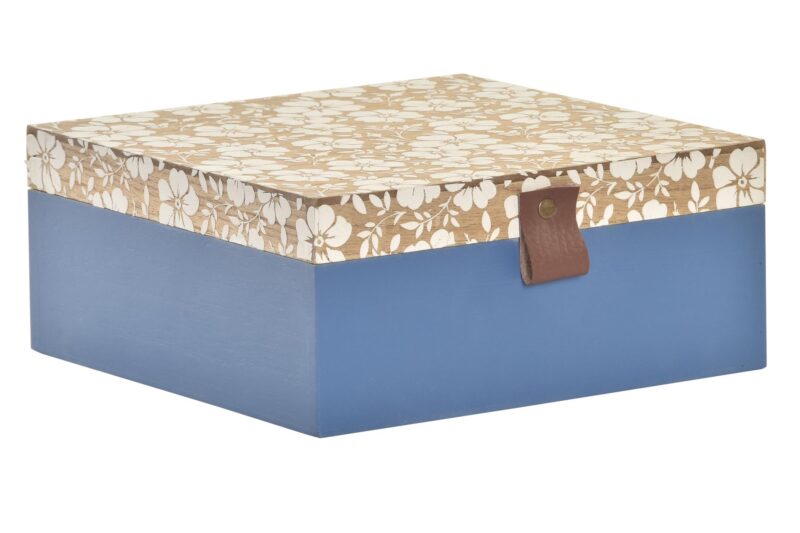 CAJA MADERA AZUL FLORES